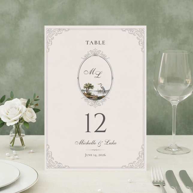 Vintage French Landscape Monogram Wedding Table Tischnummer (Von Creator hochgeladen)