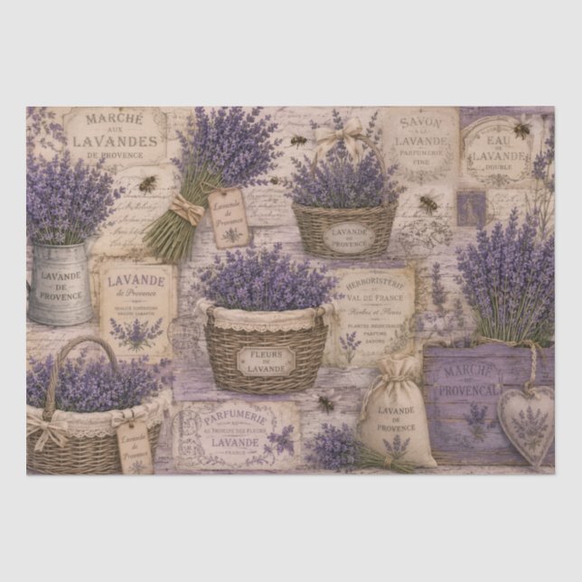 Vintage French Lavender Bees Wicker Baskets  Seidenpapier (Vorderseite)