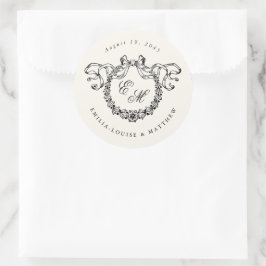 Vintage French Monogram Wreath Elegant Wedding Runder Aufkleber