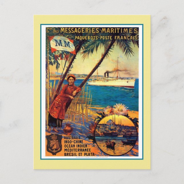 Vintage French ocean cruise travel advertising Postkarte (Vorderseite)