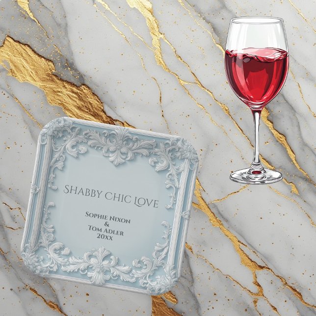  Vintage French Shabby Chic Blue & White Wedding Pappteller (Vintage French Shabby Chic Blue & White Wedding Paper Plates)