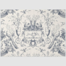 Vintage French Toile Peacock and Country Farm Blue