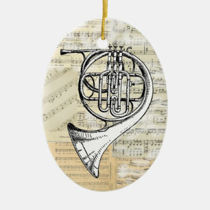 Vintage-Frenchhorn-Musik-Ornament Keramikornament