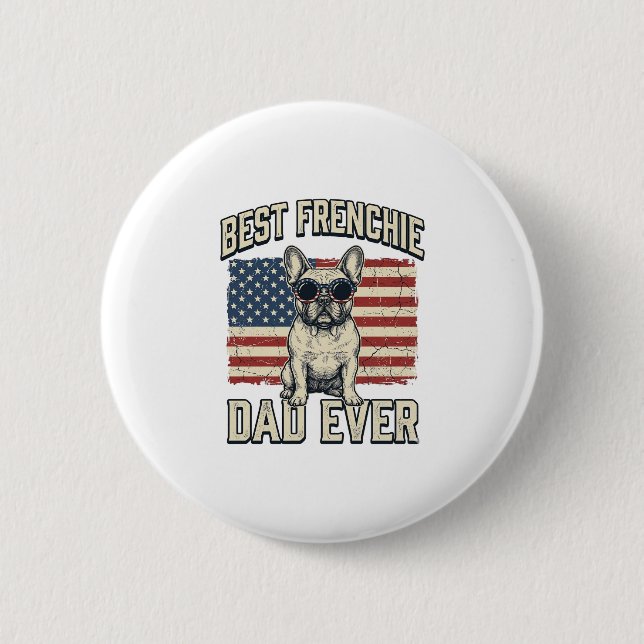 Vintage Frenchie Papa Amerikanische Flagge Button (Vorderseite)
