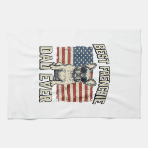 Vintage Frenchie Papa Amerikanische Flagge Geschirrtuch