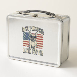 Vintage Frenchie Papa Amerikanische Flagge Metall Brotdose