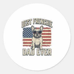 Vintage Frenchie Papa Amerikanische Flagge Runder Aufkleber