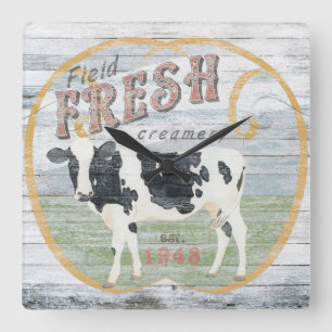Vintage Fresh Creamery Kuh Quadratische Wanduhr