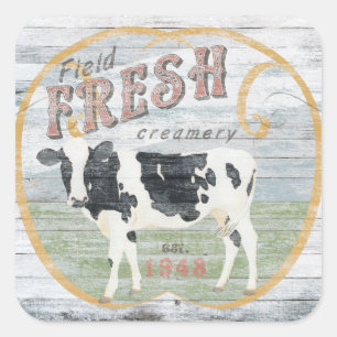 Vintage Fresh Creamery Kuh Quadratischer Aufkleber