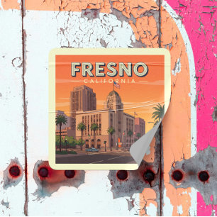 Vintage Fresno Kalifornien Quadratischer Aufkleber