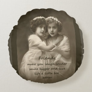 Vintage-Freunde Inspirierendes Freundschaftszitat Rundes Kissen