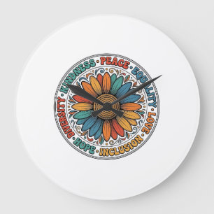 Vintage Freundlichkeit Frieden Gleichheit Blumen-S Große Wanduhr