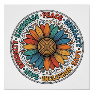 Vintage Freundlichkeit Frieden Gleichheit Blumen-S Poster