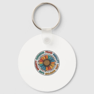 Vintage Freundlichkeit Frieden Gleichheit Blumen-S Schlüsselanhänger