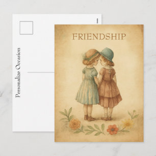 Vintage Freundschaft Zeitlose Florale Kunst Erinne Feiertagspostkarte
