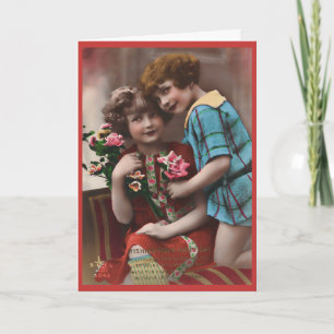 Vintage Freundschaft zweier kleiner Mädchen Karte