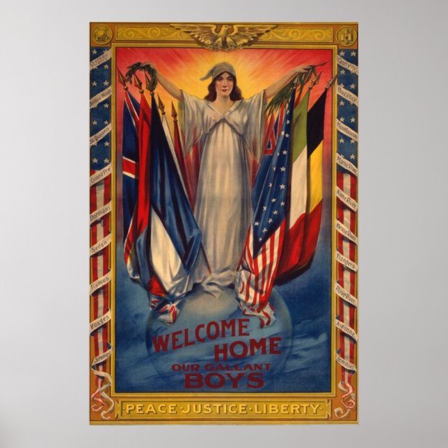 Vintage Friedensjustiz - Amerikanische Flagge Poster (Vorne)