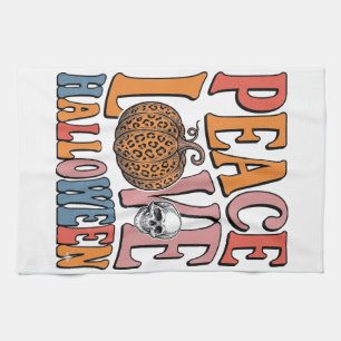 Vintage-Friedensliebe-Halloween-Kürbis-Totenkopf-D Geschirrtuch