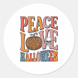 Vintage-Friedensliebe-Halloween-Kürbis-Totenkopf-D Runder Aufkleber