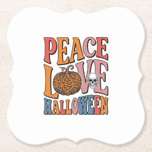 Vintage-Friedensliebe-Halloween-Kürbis-Totenkopf-D Untersetzer