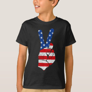 Vintage Friedenssignatur Amerikanische Flagge 4. J T-Shirt
