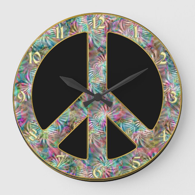 Vintage-Friedenszeichen-Uhr Große Wanduhr (Vorderseite)