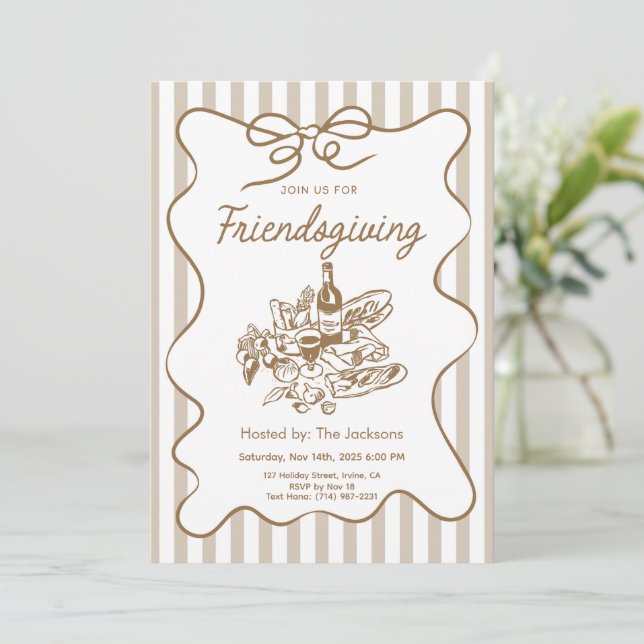 Vintage Friendsgiving Invitation Einladung (Stehend Vorderseite)