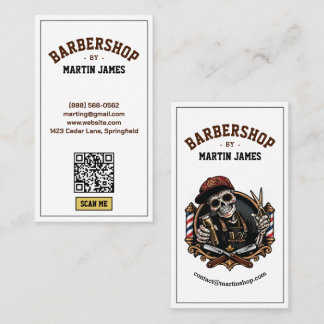 Vintage-Friseurstube-Totenkopf-Maskottchen-Friseur Visitenkarte