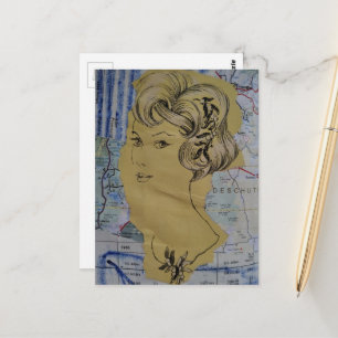 Vintage-Frisuren Frau und eine Karte Mixed Media