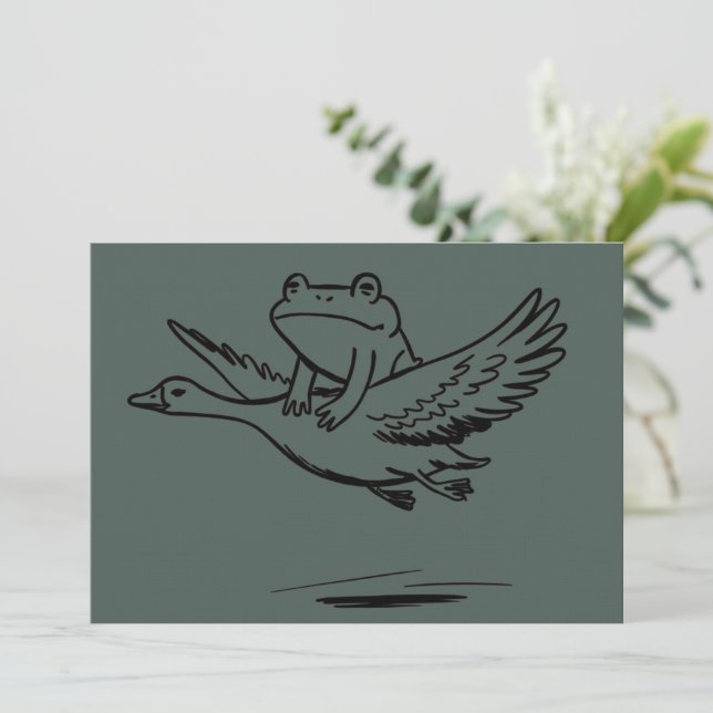 Vintage Frog Riding Goose Nature Whimsical Animal  Einladung (Stehend Vorderseite)