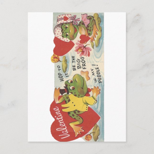 Vintage Frogs Valentine Feiertagspostkarte (Vorderseite)