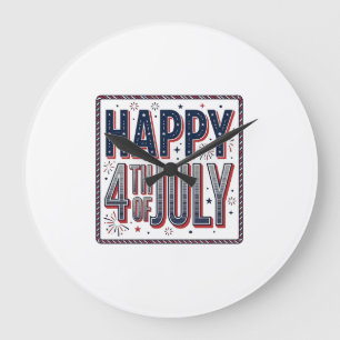 Vintage Frohe 4. Juli patriotische Shirt Design_1 Große Wanduhr