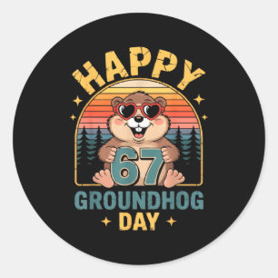 Vintage Frohe 67 Groundhog Day Tierliebhaber Männe Runder Aufkleber