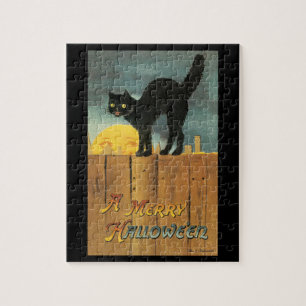 Vintage Frohe Halloween-Katze von Ellen Clapsaddle Puzzle