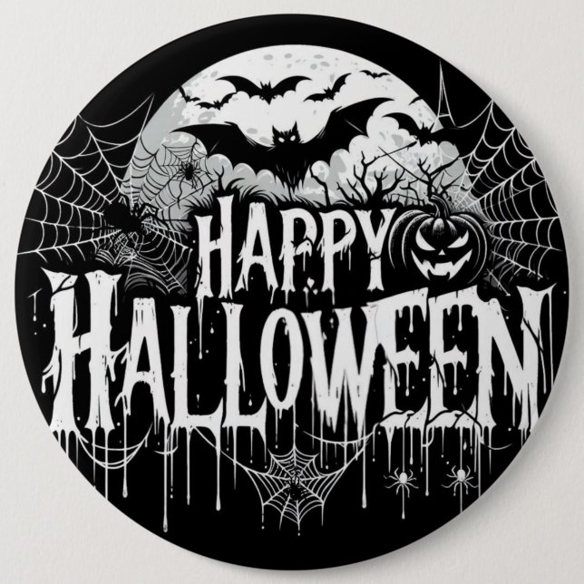 Vintage Frohe Halloween Kunst Button (Vorderseite)