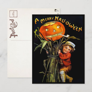 Vintage Frohe Halloween-Kürbismädchen-Postkarte Postkarte