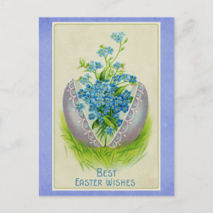 Vintage Frohe Ostern Ei Blau Blumenmuster Postkarte