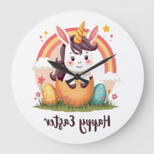 Vintage Frohe Ostern Einhorn Regenbogen Ei Süße Ki Große Wanduhr