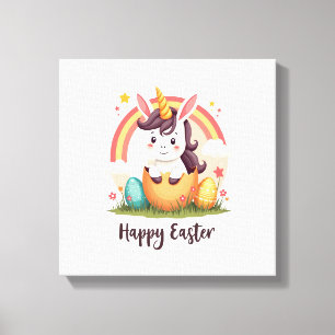 Vintage Frohe Ostern Einhorn Regenbogen Ei Süße Ki Leinwanddruck