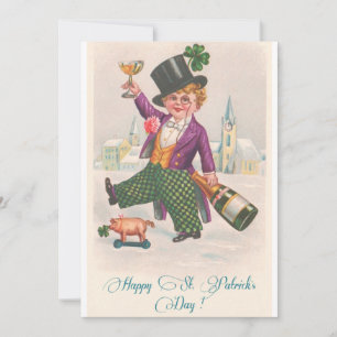 Vintage Frohe St. Patrick's Day Champagner Junge Einladung