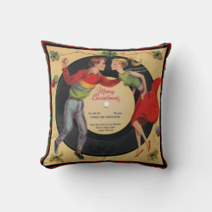 Vintage Frohe Weihnachten 45 Schallplatten Kissen