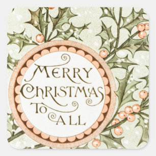 Vintage Frohe Weihnachten an alle Botanische Feier Quadratischer Aufkleber