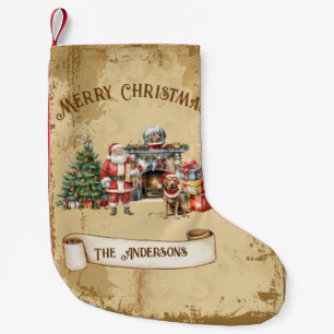 Vintage Frohe Weihnachten Baum Santa Claus Hund Ge Kleiner Weihnachtsstrumpf