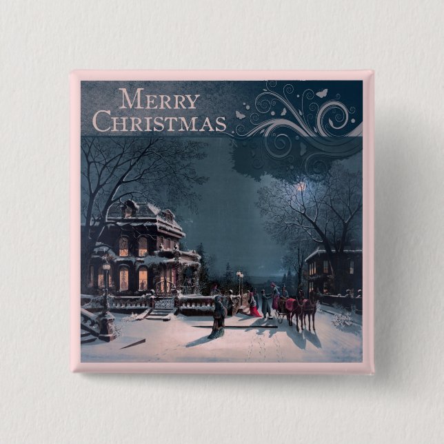 Vintage frohe Weihnachten Button (Vorderseite)