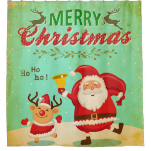 Vintage frohe Weihnachten, die Sankt und Ren Duschvorhang
