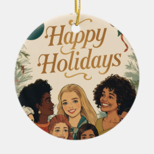 Vintage Frohe Weihnachten Familie Neujahrsbotschaf Keramik Ornament