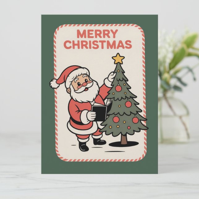 Vintage Frohe Weihnachten Feiertag Santa liest  (Stehend Vorderseite)