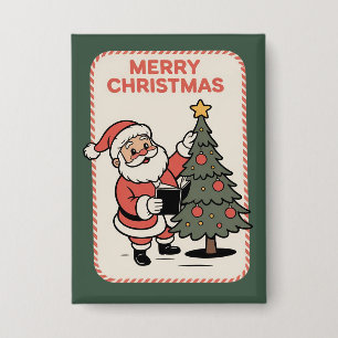 Vintage Frohe Weihnachten Feiertag Santa liest  Button