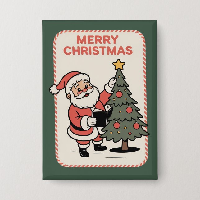 Vintage Frohe Weihnachten Feiertag Santa liest  Button (Vorderseite)