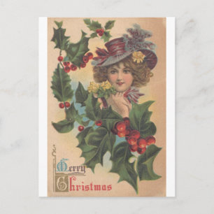 Vintage Frohe Weihnachten Gibson Girl Postkarte